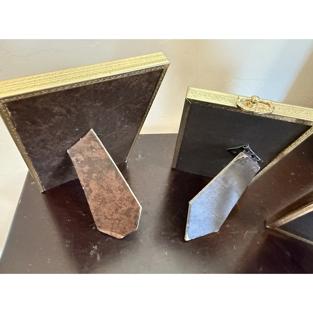 Lot Of 3 Vintage Gold Brass Mid Century Beaded Picture Photo Frames